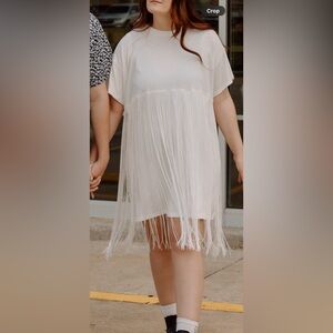 Arula White Fringe Bridal Event Dress